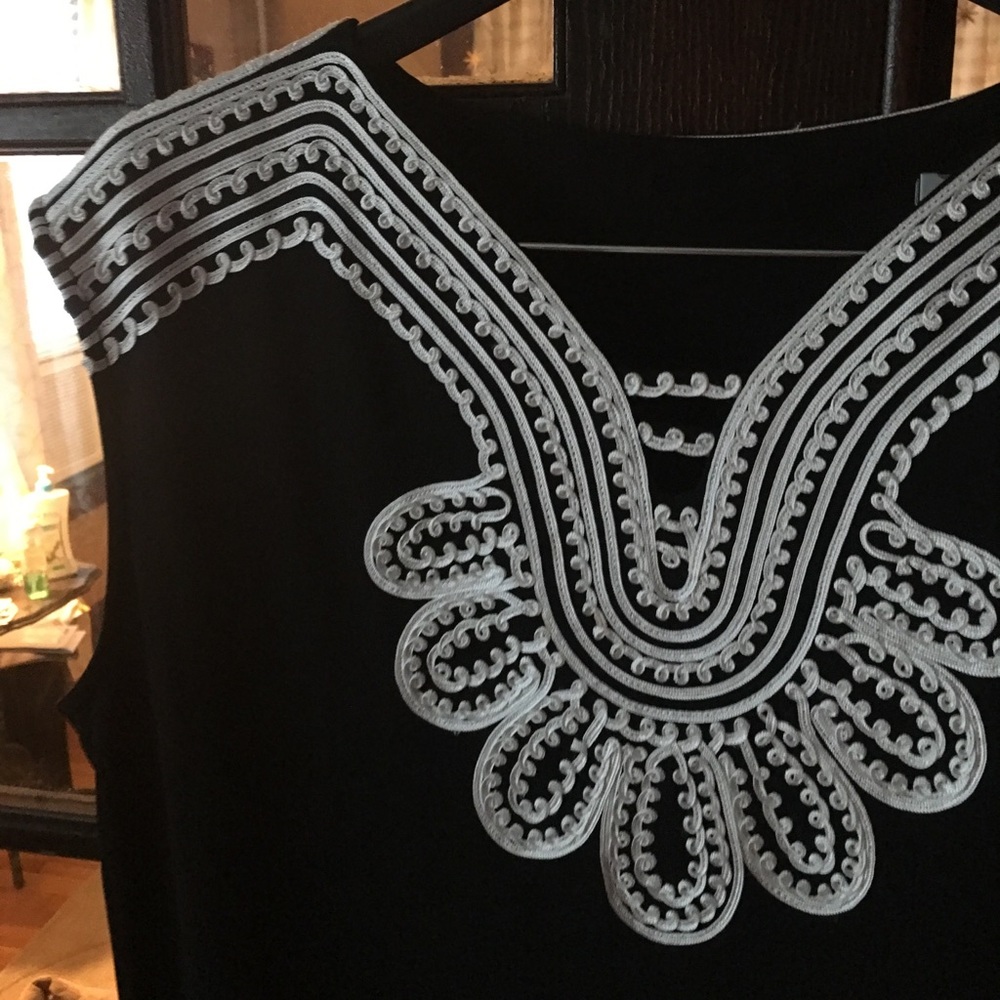 Black shift dress or tunic with lace detailing