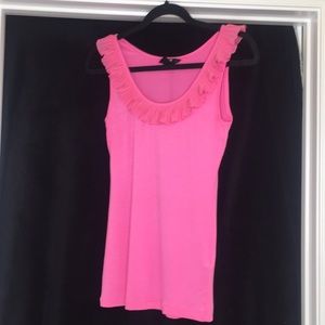 Hot pink tank-top with ruffled neckline
