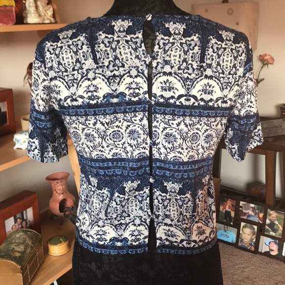 FOREVER 21 BLUE BOHO STYLE LONGER CROP TOP - Picture 6 of 7