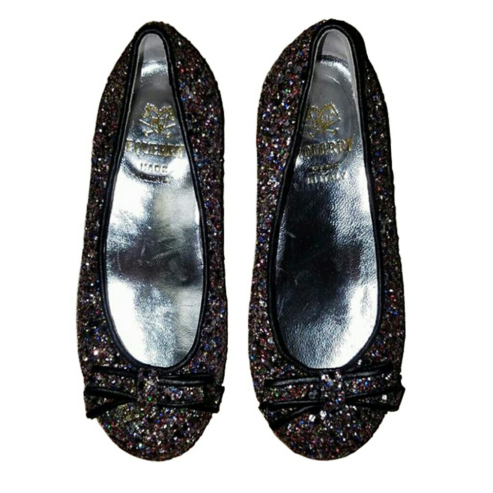 Black Sparkle Equerry Girl Flats bow glitter 26