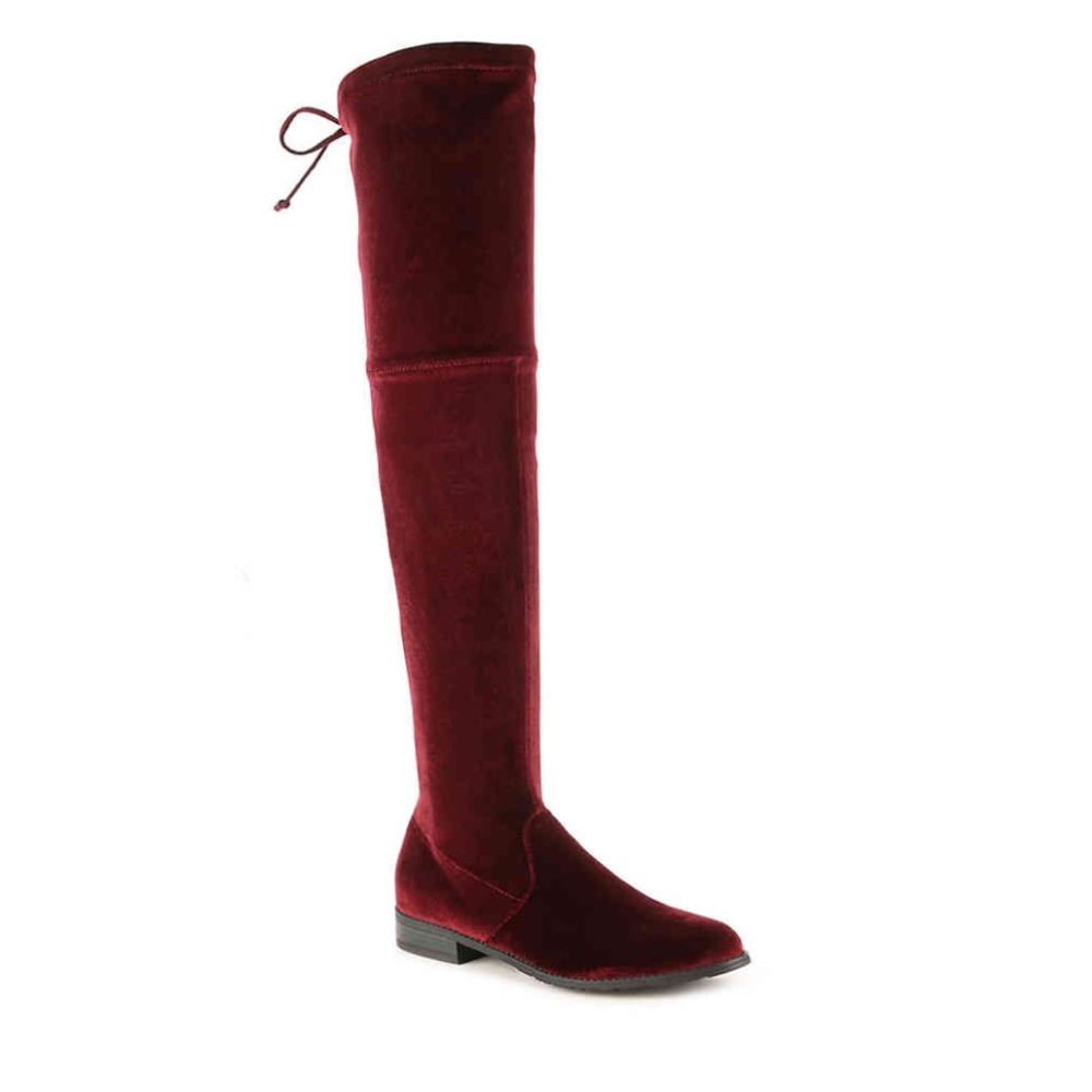 Burgundy over the knee flat boots