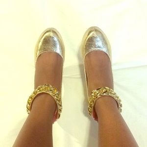 Shimmer Gold Ankle Strap Heels