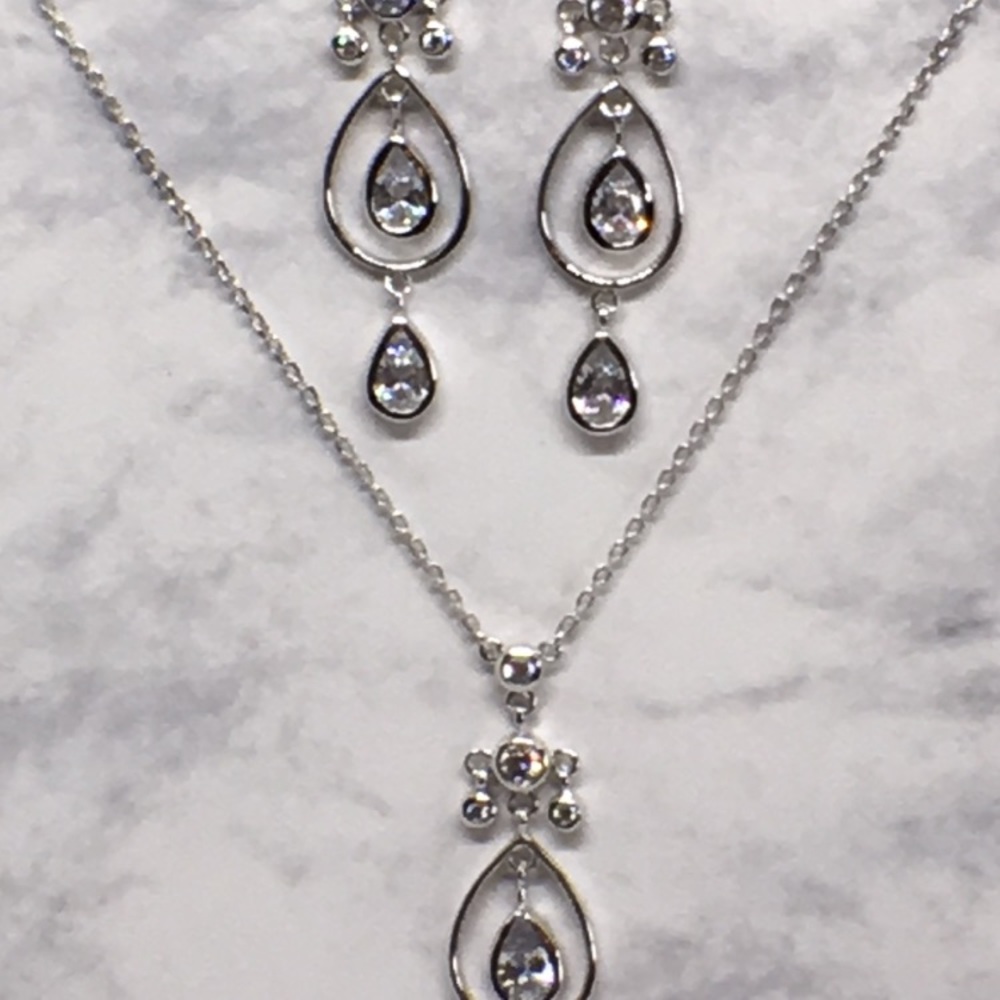 Sterling Silver Drop Necklace and Earring Set