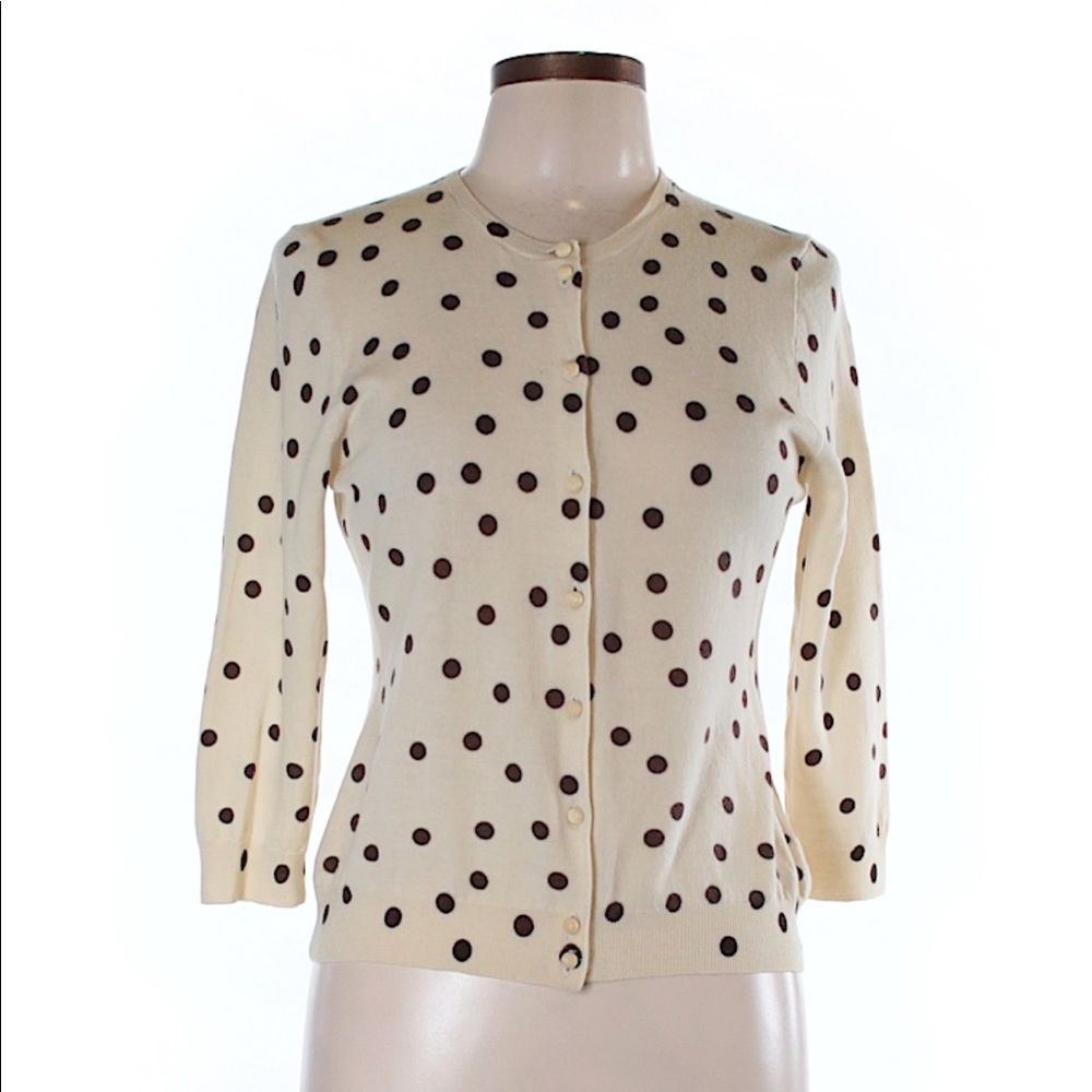 J. Crew Ivory/Brown Polka Dot Wool Cardigan- Large