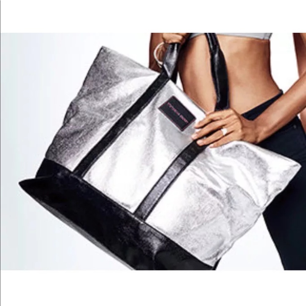 New Victoria Secret silver metallic weekender bag