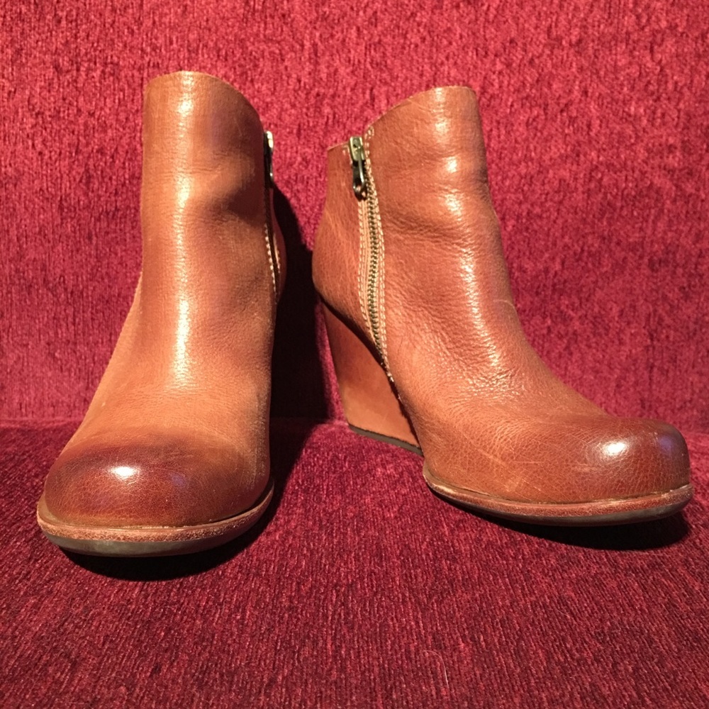 Leather wedge booties