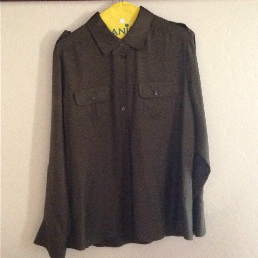 Olive green silk blouse