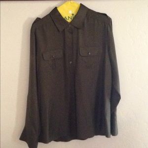 Olive green silk blouse