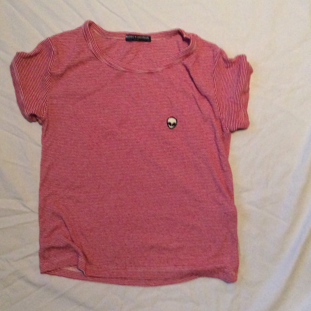 Brandy Melville red striped alien tee
