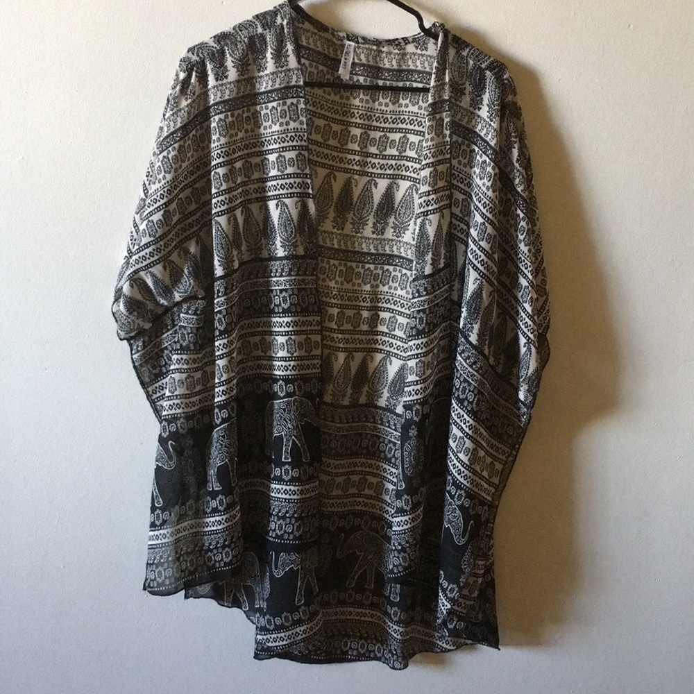 Elephant print longline kimono