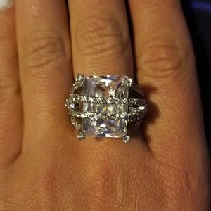 Stunning emerald cut crystal cocktail ring