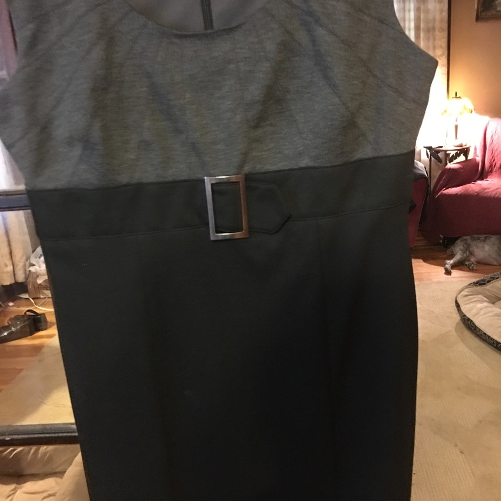 Black and gray dress with  center buckle