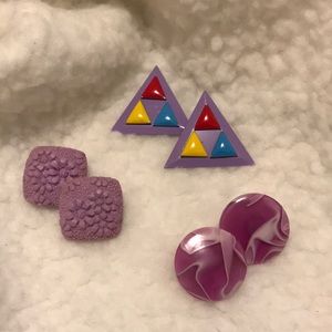 Three Pairs of Purple Vintage Earrings
