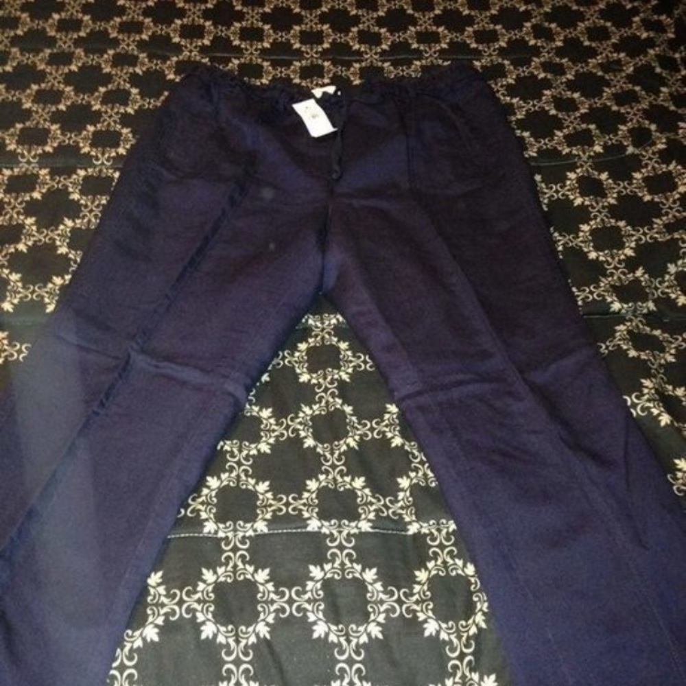 Navy Linen crop ankle pants by LOFT