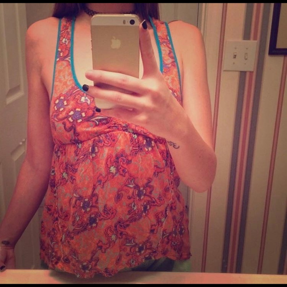Free People orange paisley print racer back top