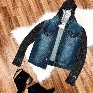 Denim Jacket with Hood and Comfortable Sleeves