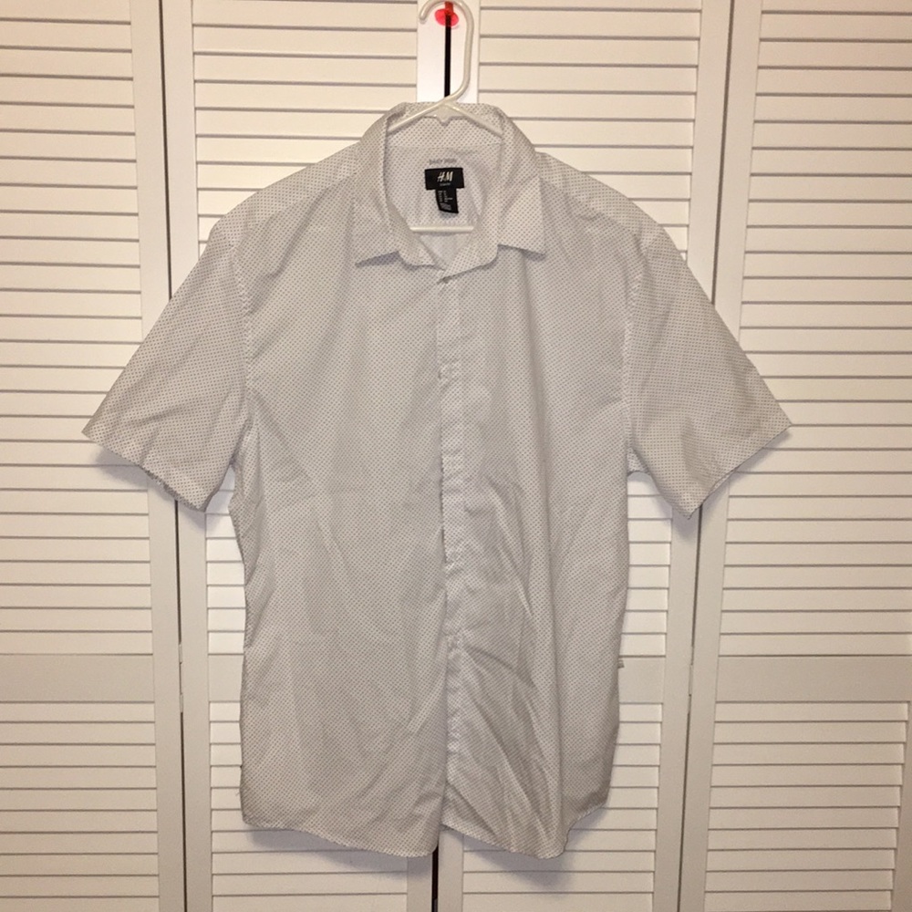 White polka dot button down