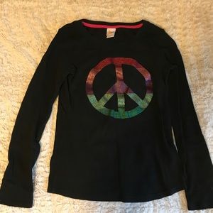 Croco kids size XL.  Black with peace sign.