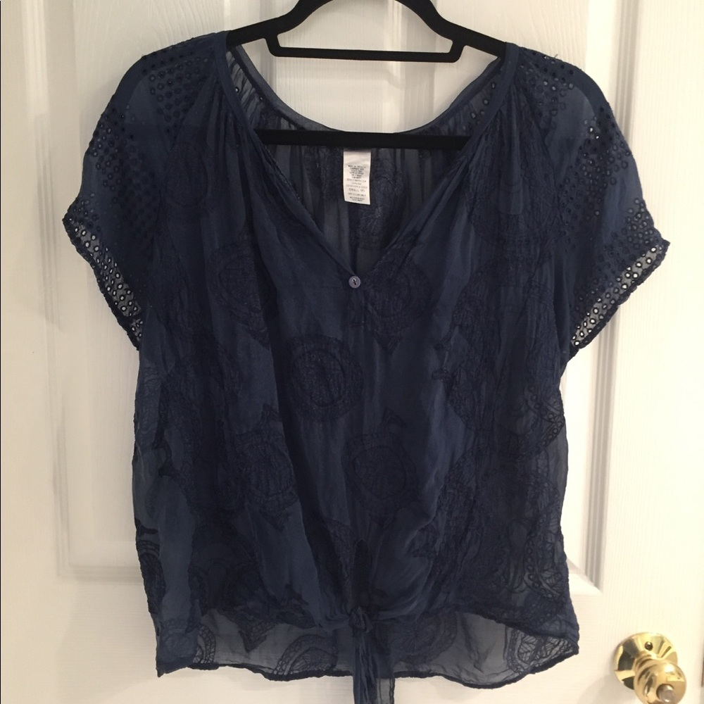 Navy blouse with ties
