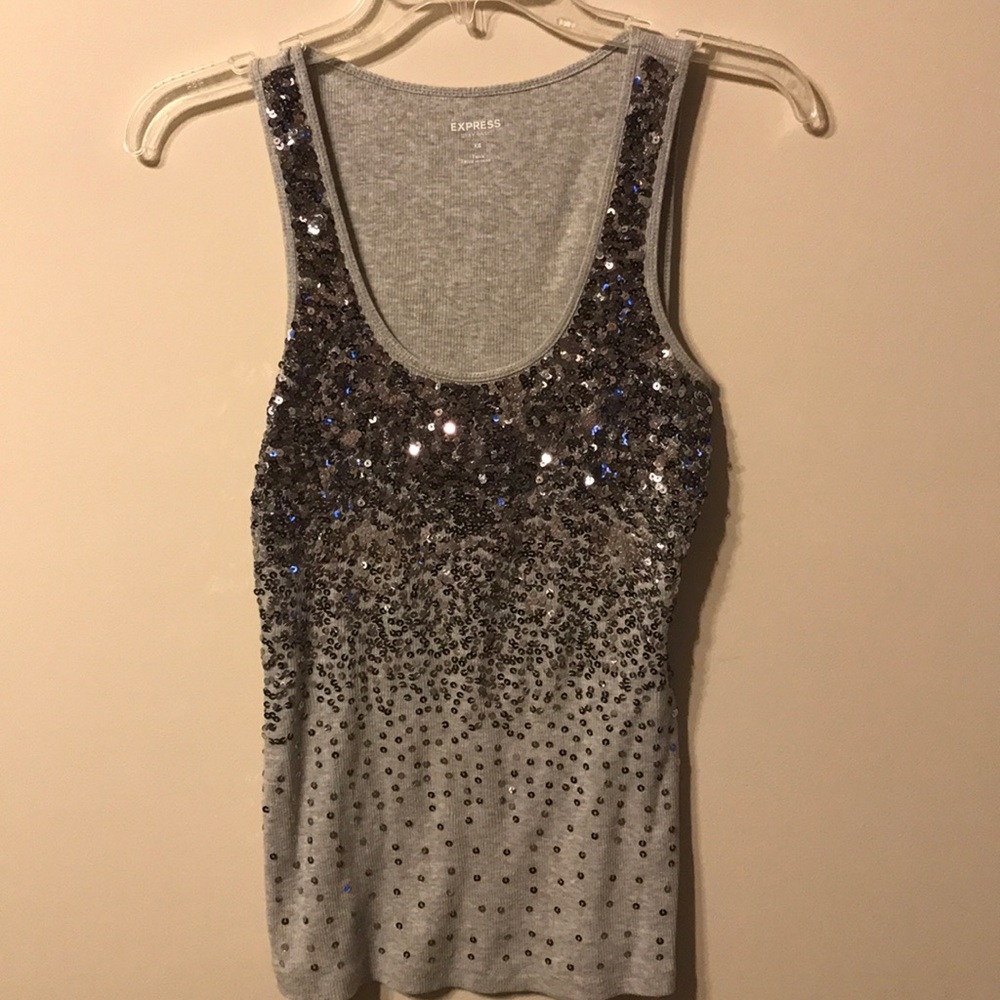 Gray Tank with Silver Sequined Ombré Effect