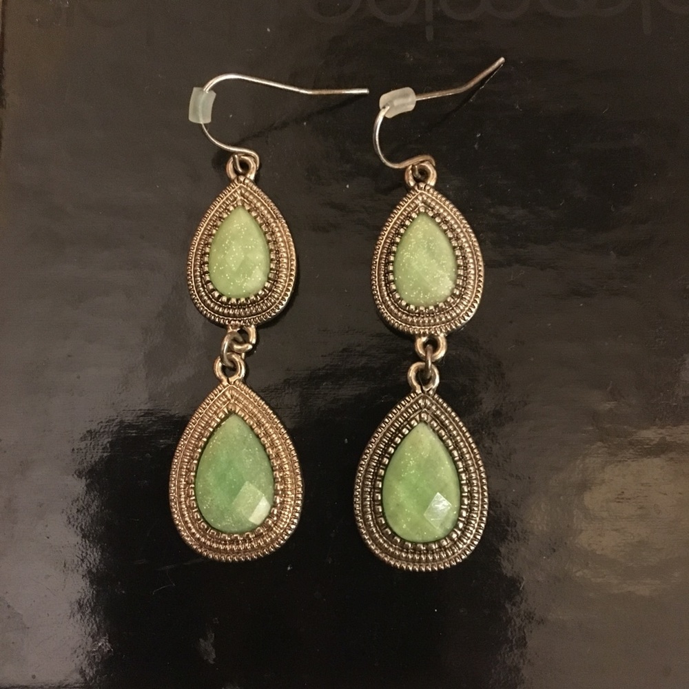 Silver and Green Sparkle stone dangle earrings