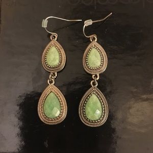 Silver and Green Sparkle stone dangle earrings