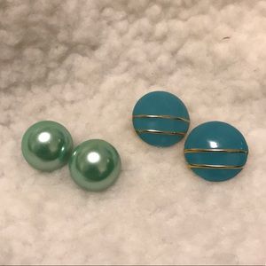 Two Pairs of Teal Vintage Earrings