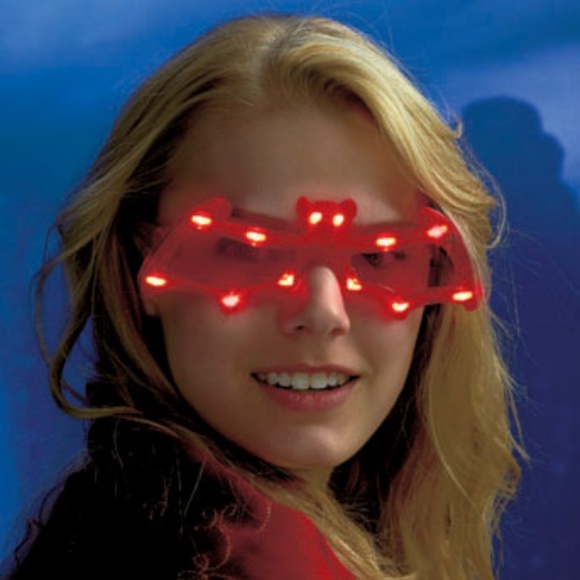 Bat Halloween Glasses Red Led Blinking Lights New - Picture 2 of 2