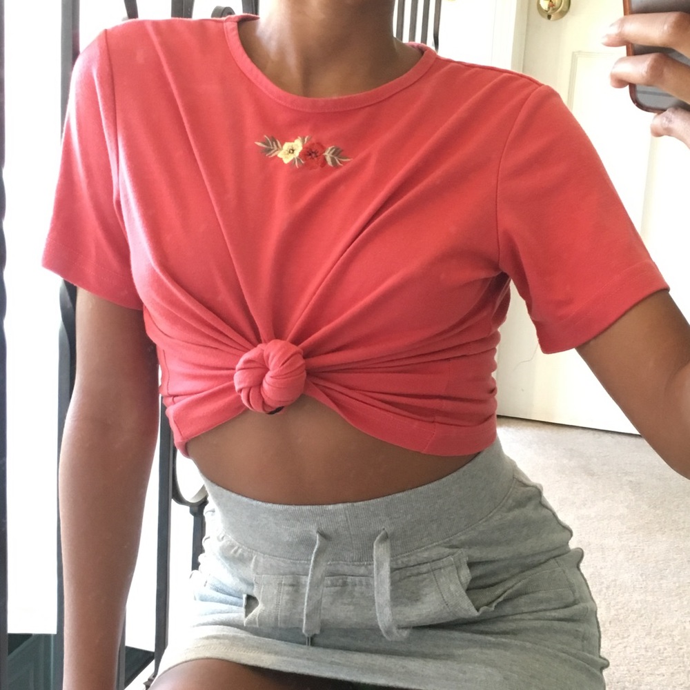 flower embroidered shirt