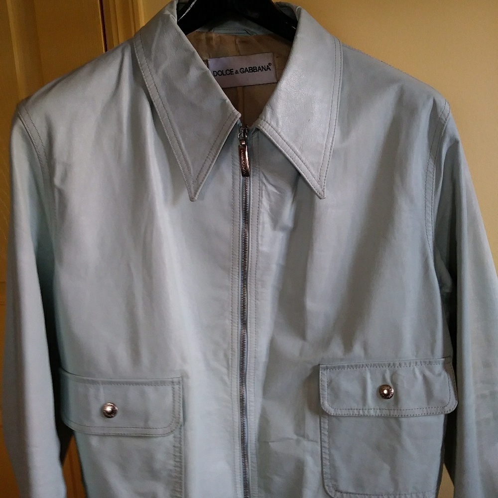 Dolce & Gabbana powder blue leather jacket
