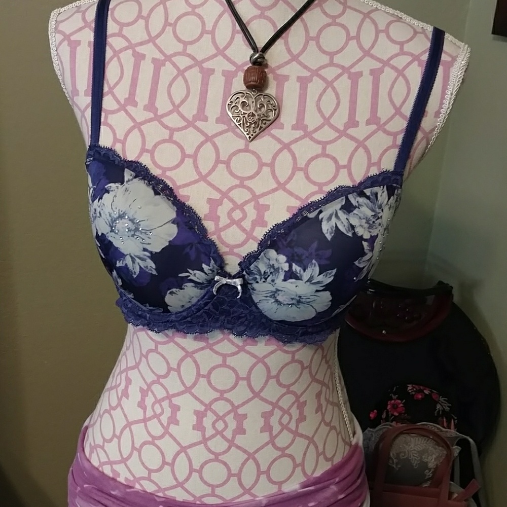 VS blue floral bra and panties