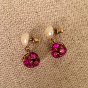 Anthropologie Pearl & Rhinestone Dangle Earrings.