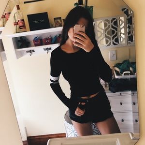 Striped Sleeve Cropped Sweater