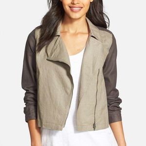 EILEEN FISHER Two-Tone Organic Linen Moto Jacket