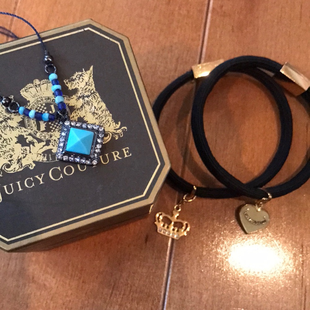 Juicy Couture crown heart charm blue necklace