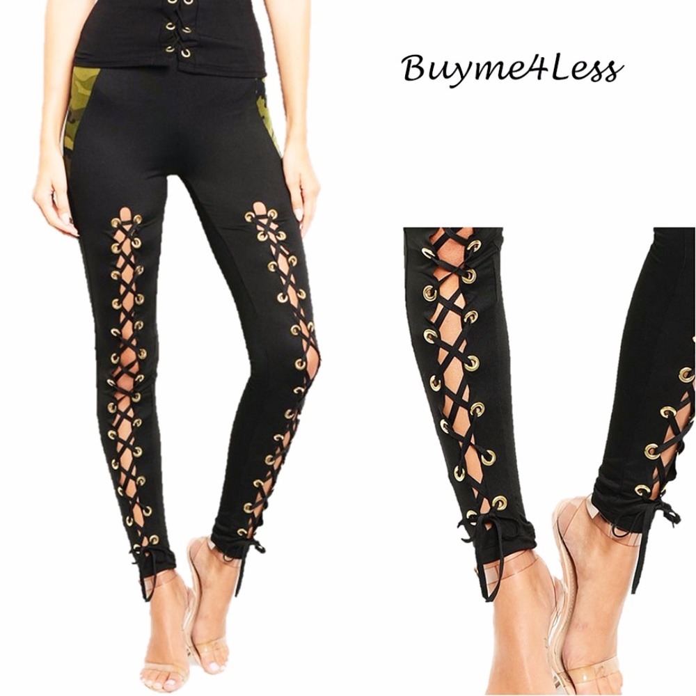 Gothic Punk Skinny Jersey Lace Leggings Pants - Picture 1 of 6