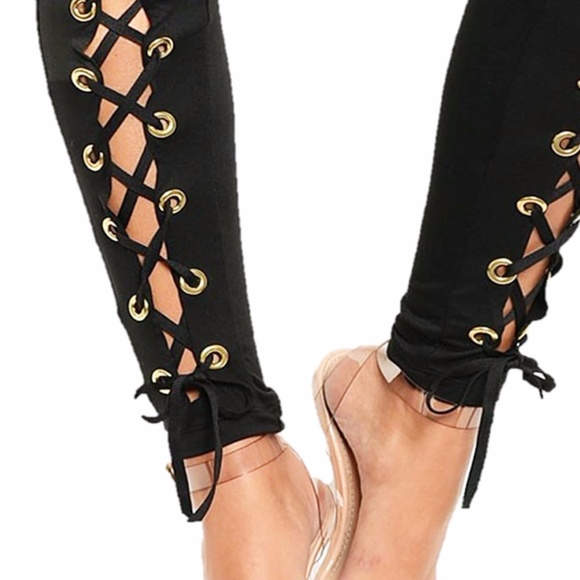 Gothic Punk Skinny Jersey Lace Leggings Pants - Picture 3 of 6