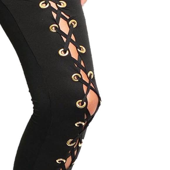 Gothic Punk Skinny Jersey Lace Leggings Pants - Picture 4 of 6