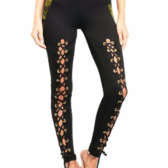 Gothic Punk Skinny Jersey Lace Leggings Pants - Picture 2 of 6