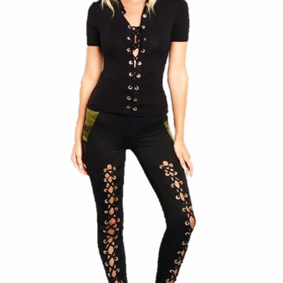 Gothic Punk Skinny Jersey Lace Leggings Pants - Picture 5 of 6