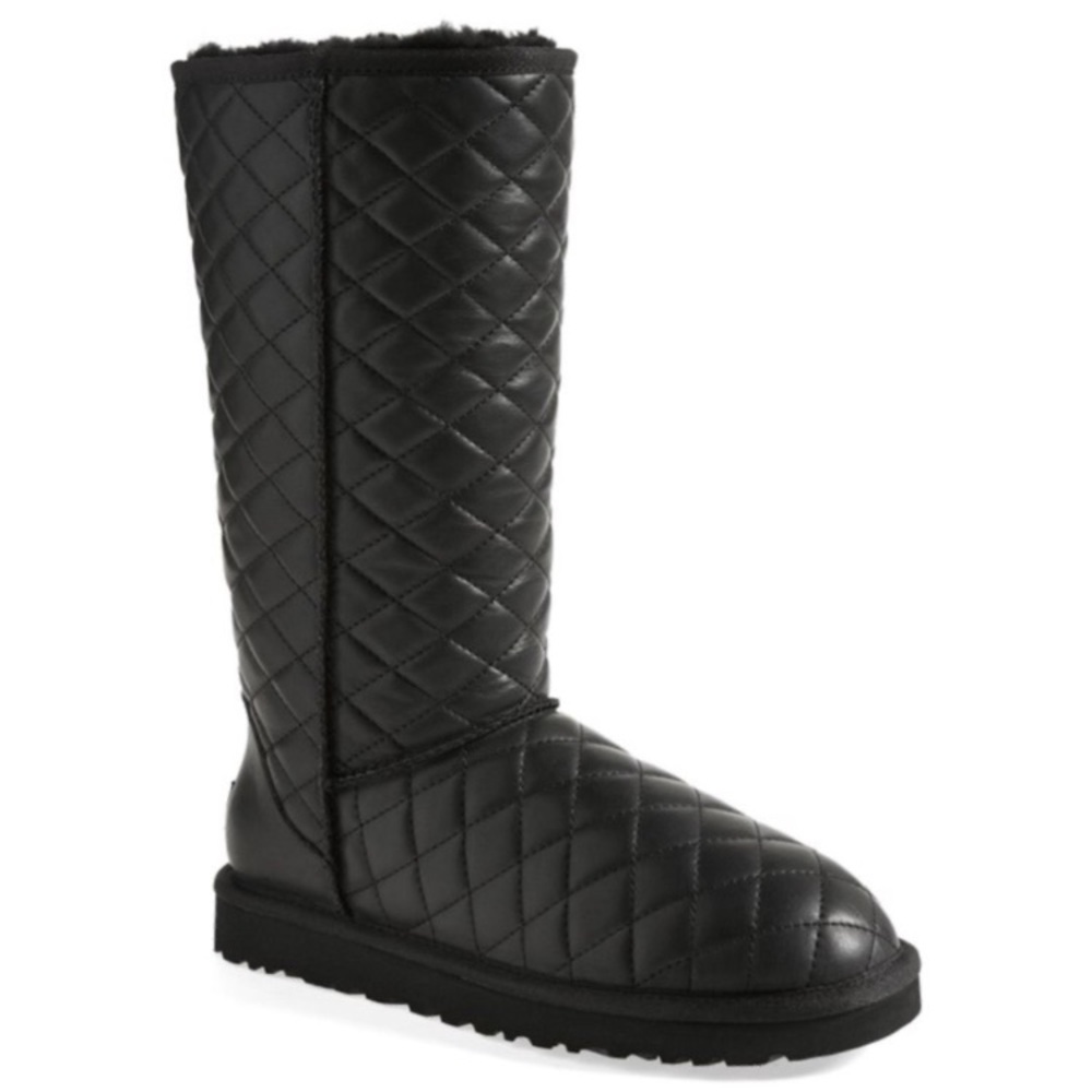 UGG Australia Tall Leather Quilted Boots BLACK 7