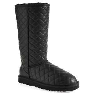 UGG Australia Tall Leather Quilted Boots BLACK 7