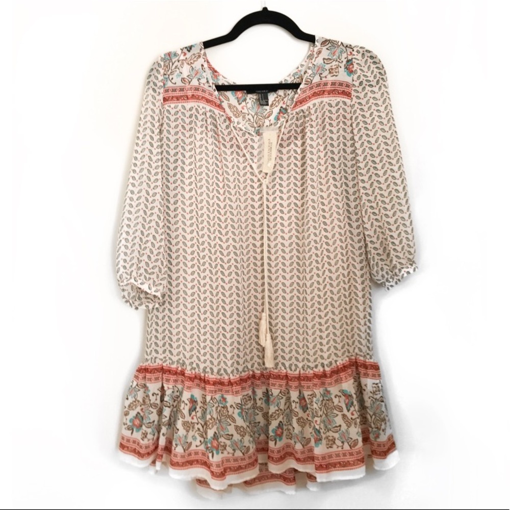 Beige Pattern Ruffle Dress - Picture 2 of 2