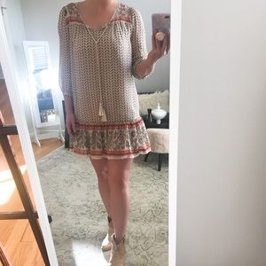 Beige Pattern Ruffle Dress
