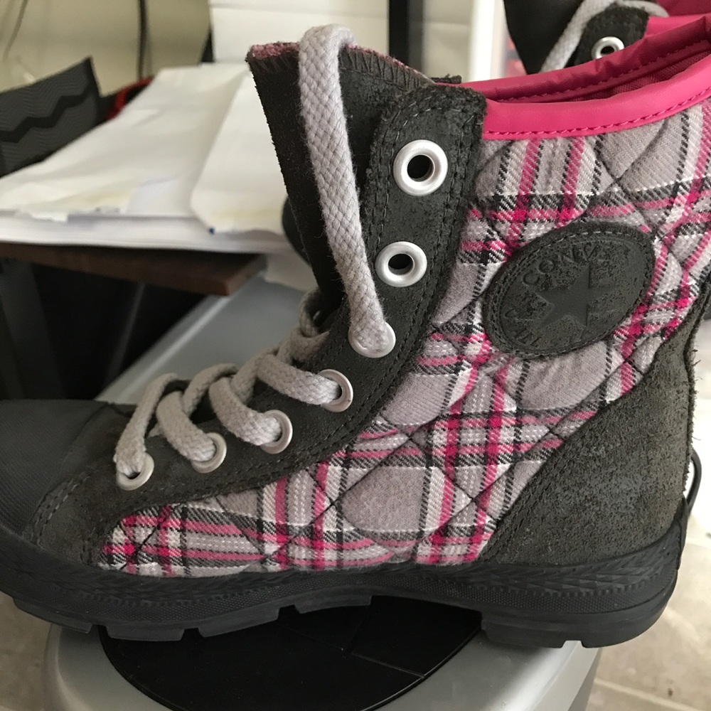 Converse Plaid Pink and Gray Boots