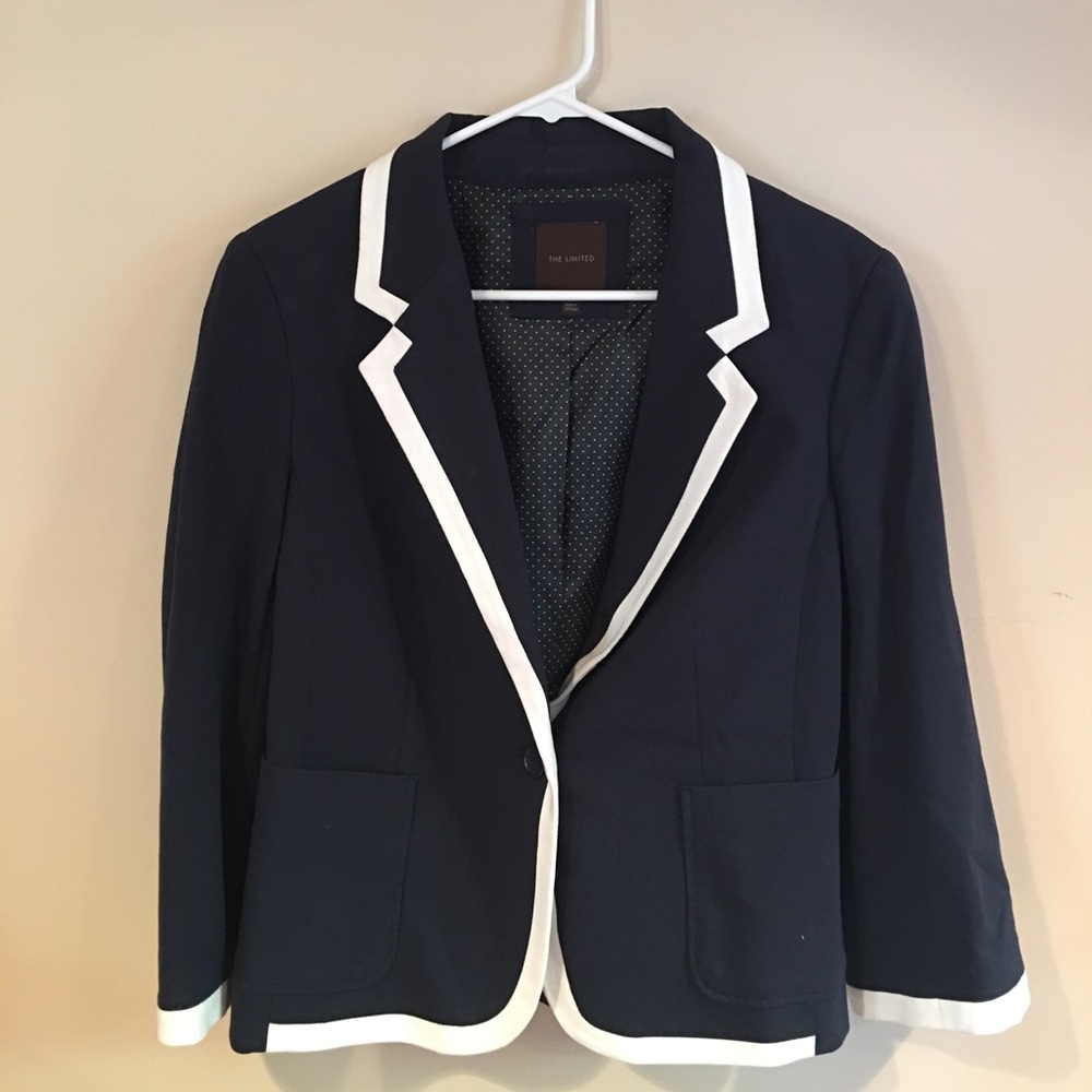 The Limited Navy Blazer Jacket w/white Trim NWOT!