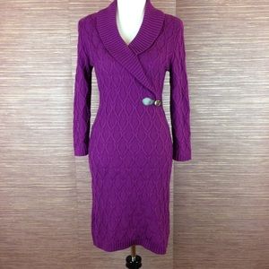 Calvin Klein Purple Shawl-Collar Sweater Dress
