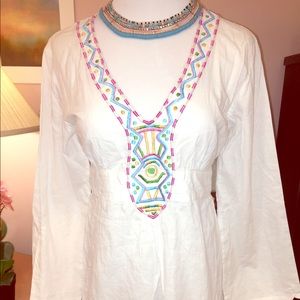 Embroidered White Bell-Sleeve Top