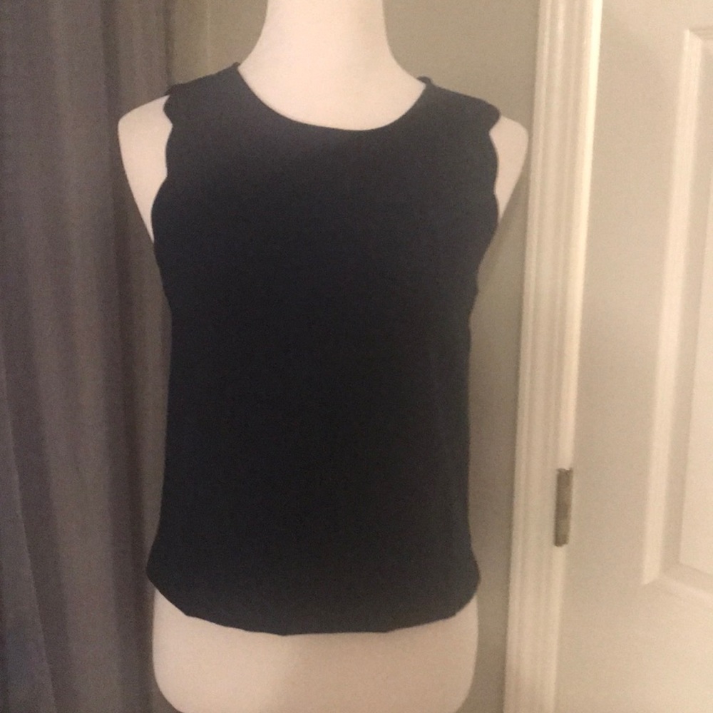 Navy Blue Scalloped Tank Top