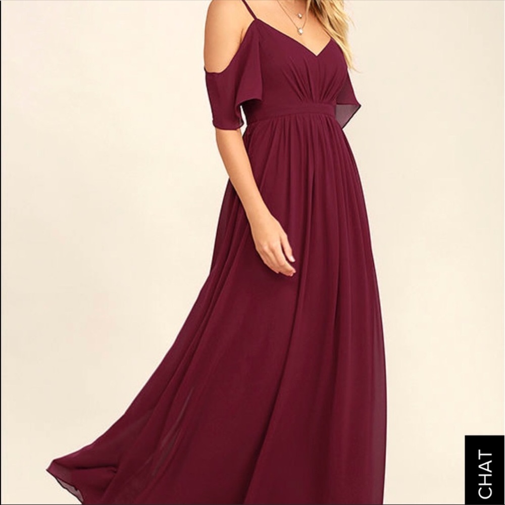 Lulu's Burgundy Cold Shoulder Maxi Dress